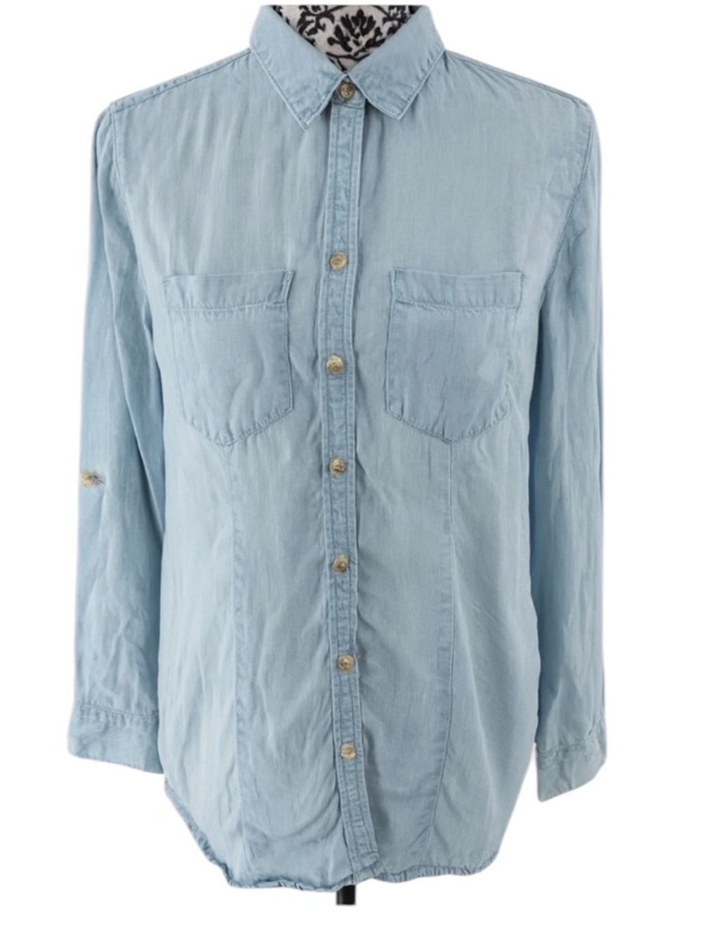 Chico’s 100% Tencel Lyocell Chambray Button Down Shirt Light Blue Soft Denim Top